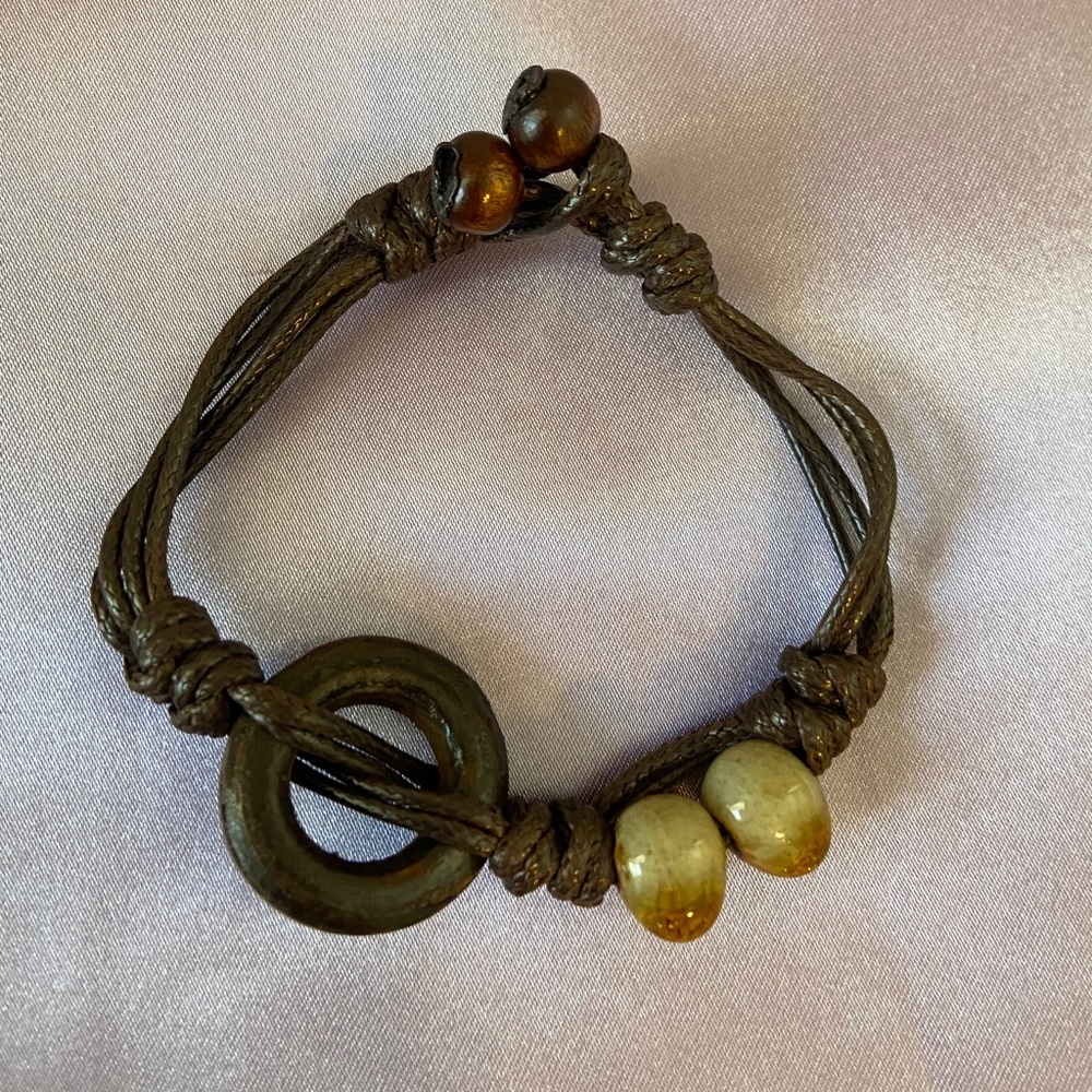 Ceramic Bead Charm Wood Bracelet BOHO Bolo - Picture 4 of 9